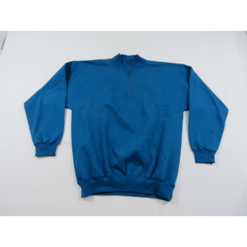 Cheetah Sweatshirt Sweater, USA Made Blue 1/4 Zip Sz L 1990s